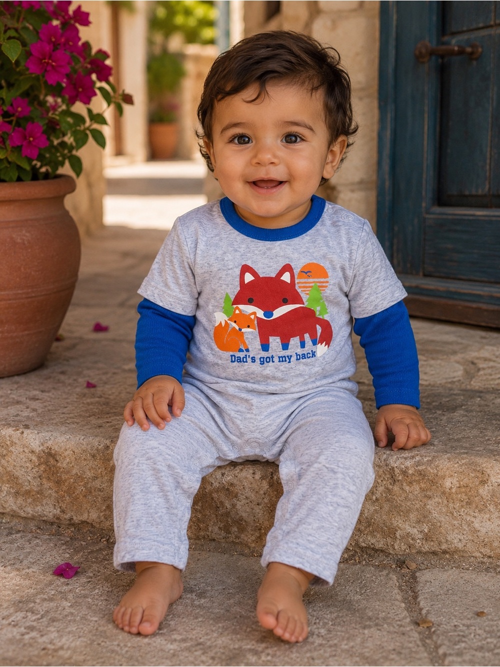 Old Navy Baby Boy 6-12M Fox Dad’s Got My Back Long Sleeve Romper